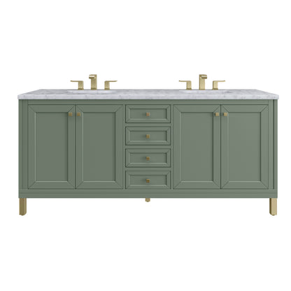 James Martin Vanities Chicago 72" Smokey Celadon Double Vanity With 3 cm Carrara Marble Top