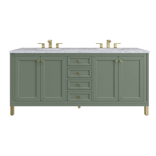 James Martin Vanities Chicago 72" Smokey Celadon Double Vanity With 3 cm Carrara Marble Top