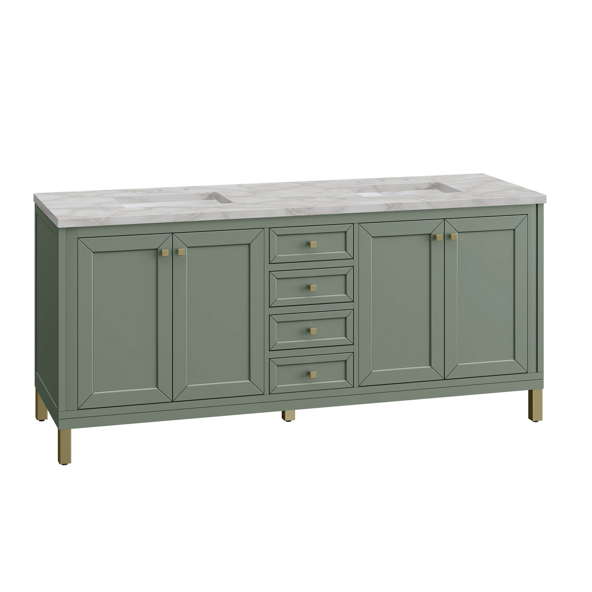 James Martin Vanities Chicago 72" Smokey Celadon Double Vanity With 3 cm Victorian Silver Top