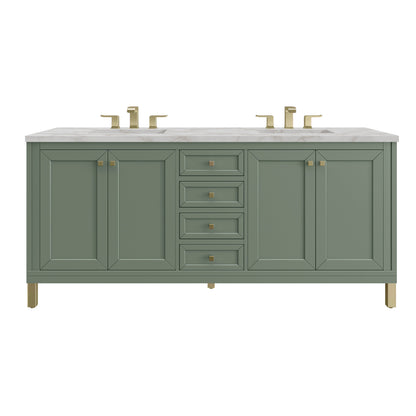 James Martin Vanities Chicago 72" Smokey Celadon Double Vanity With 3 cm Victorian Silver Top