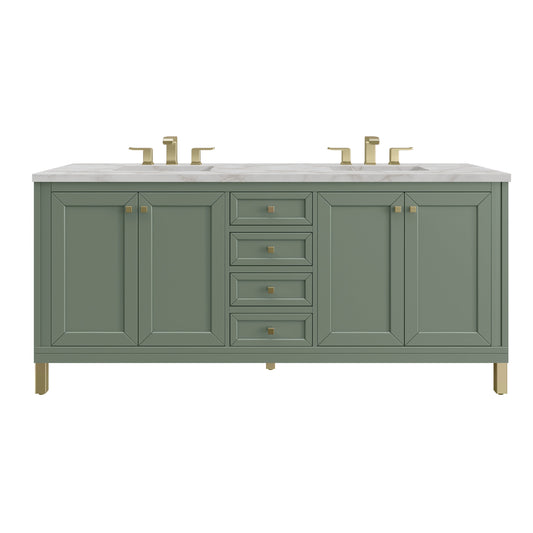 James Martin Vanities Chicago 72" Smokey Celadon Double Vanity With 3 cm Victorian Silver Top