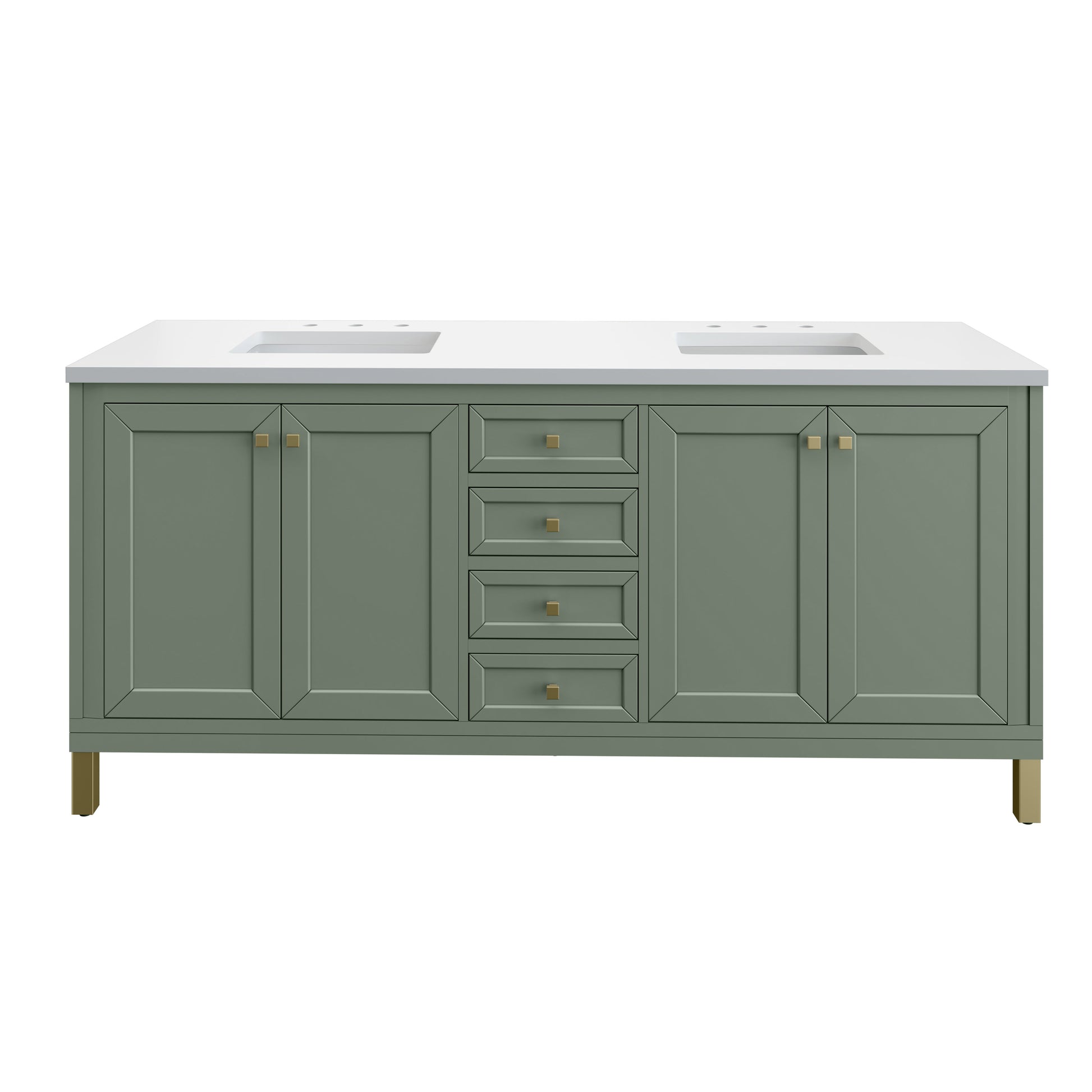 James Martin Vanities Chicago 72" Smokey Celadon Double Vanity With 3 cm White Zeus Top