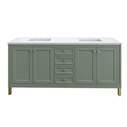 James Martin Vanities Chicago 72" Smokey Celadon Double Vanity With 3 cm White Zeus Top