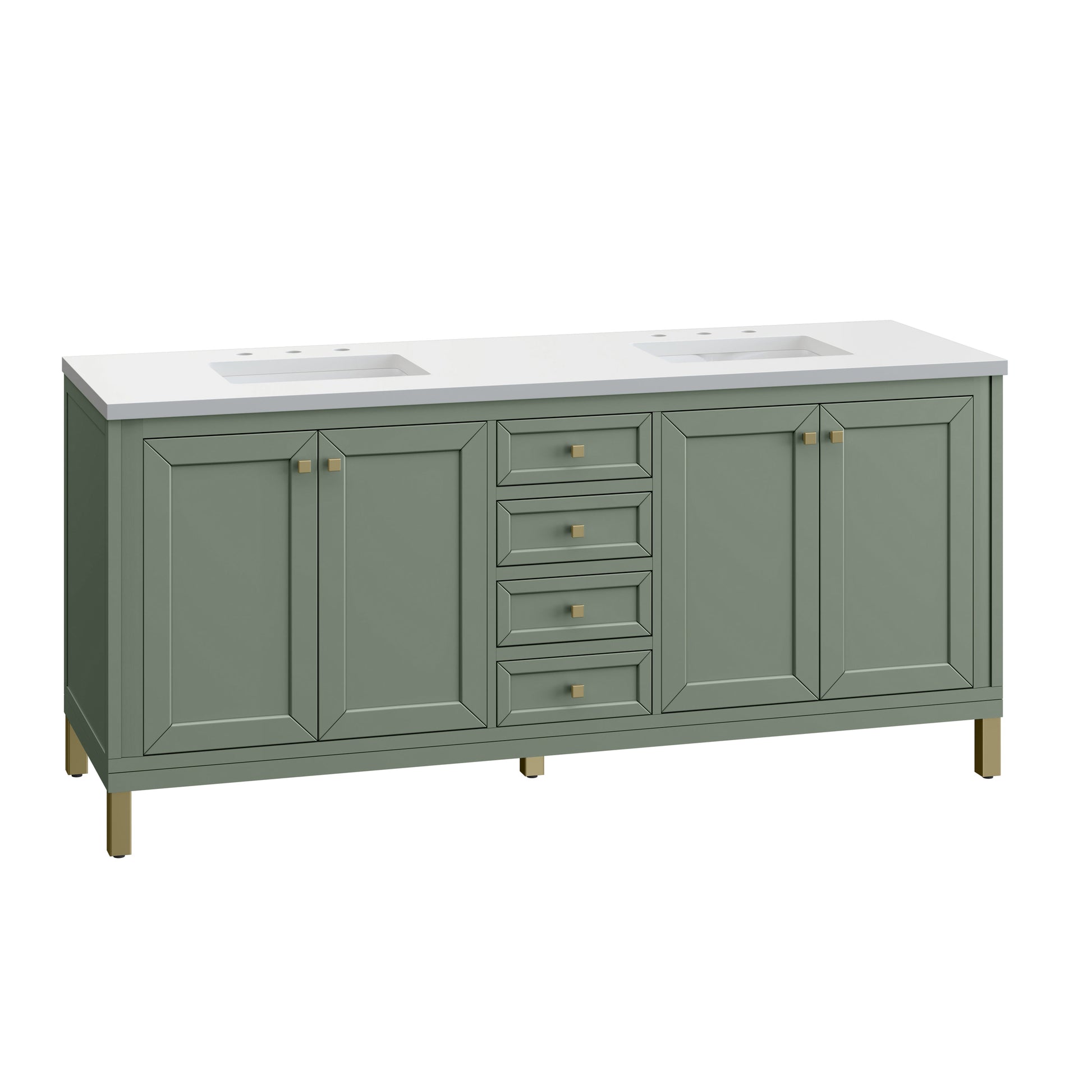 James Martin Vanities Chicago 72" Smokey Celadon Double Vanity With 3 cm White Zeus Top