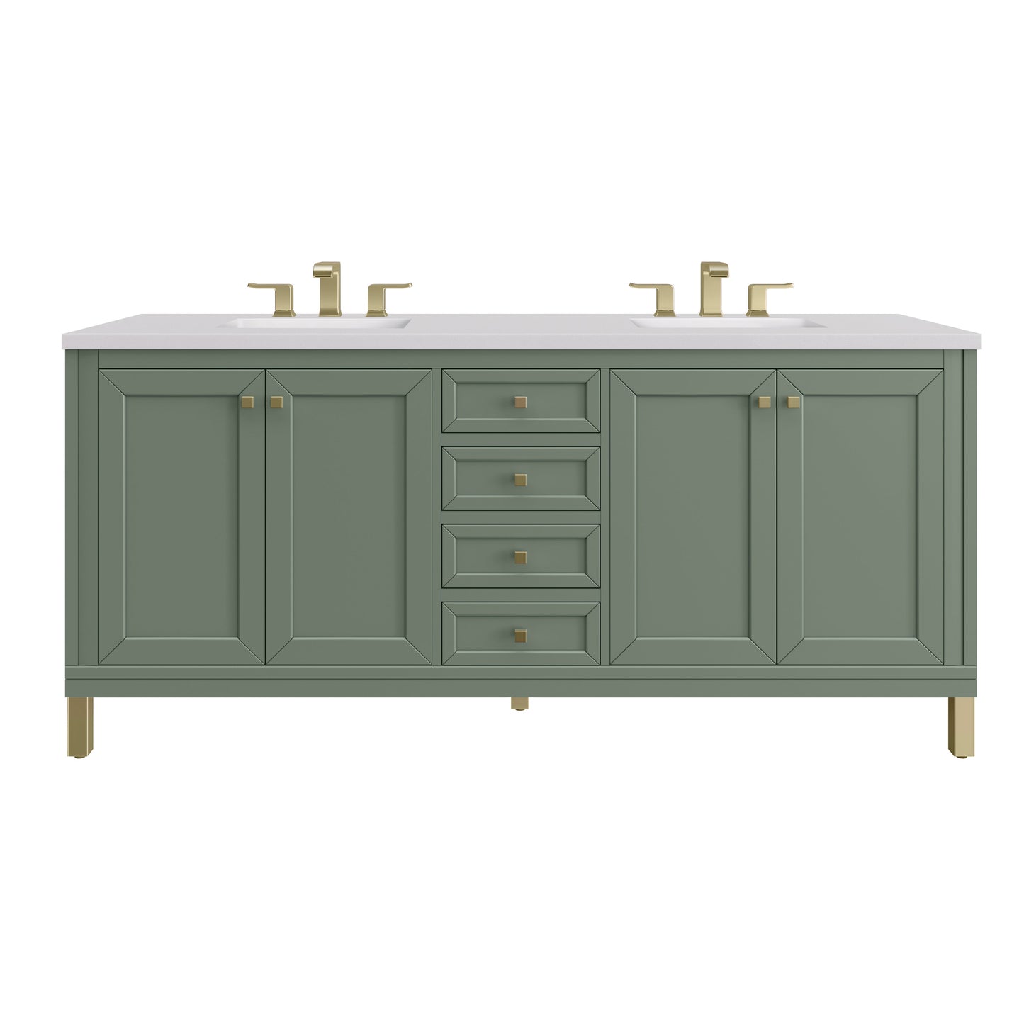 James Martin Vanities Chicago 72" Smokey Celadon Double Vanity With 3 cm White Zeus Top