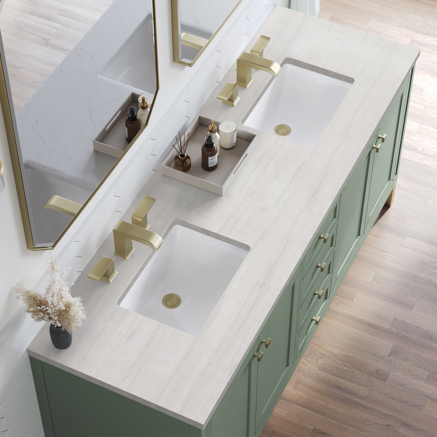 James Martin Vanities Chicago 72" Smokey Celadon Double Vanity With 3cm Arctic Fall Solid Surface Top