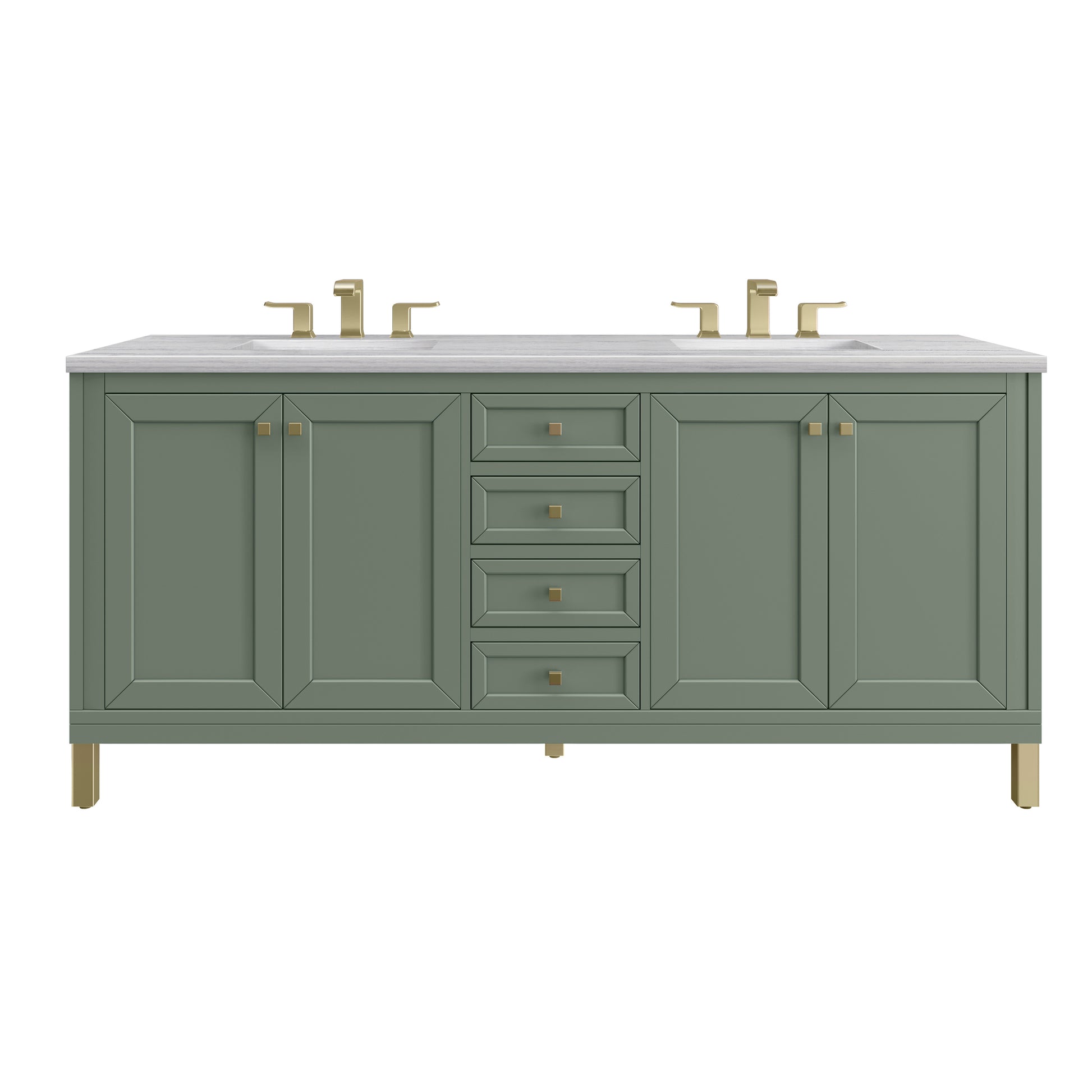 James Martin Vanities Chicago 72" Smokey Celadon Double Vanity With 3cm Arctic Fall Solid Surface Top