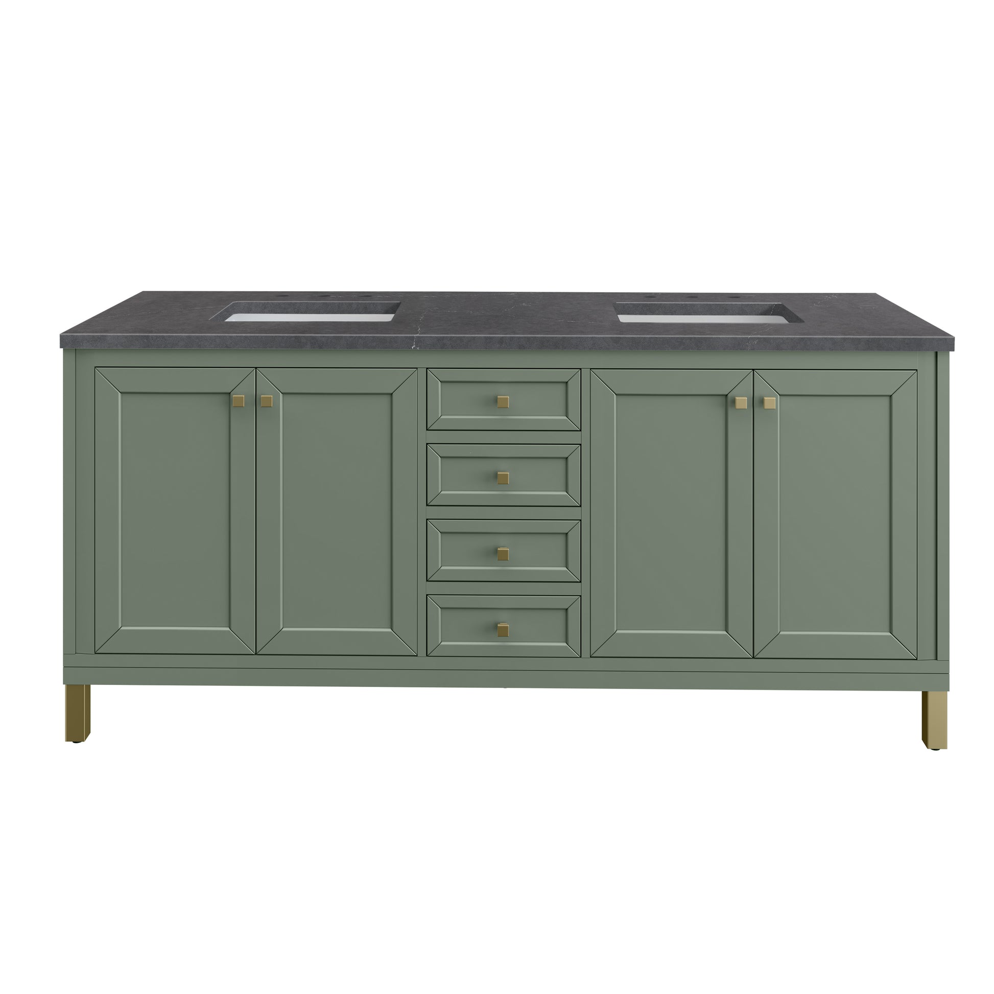 James Martin Vanities Chicago 72" Smokey Celadon Double Vanity With 3cm Charcoal Soapstone Silestone Top