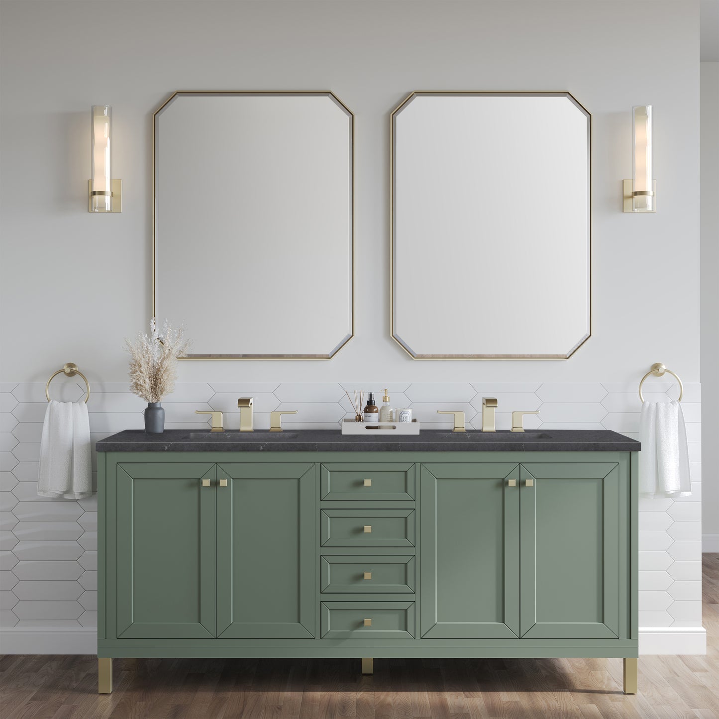 James Martin Vanities Chicago 72" Smokey Celadon Double Vanity With 3cm Charcoal Soapstone Silestone Top