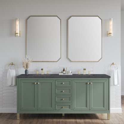 James Martin Vanities Chicago 72" Smokey Celadon Double Vanity With 3cm Charcoal Soapstone Silestone Top