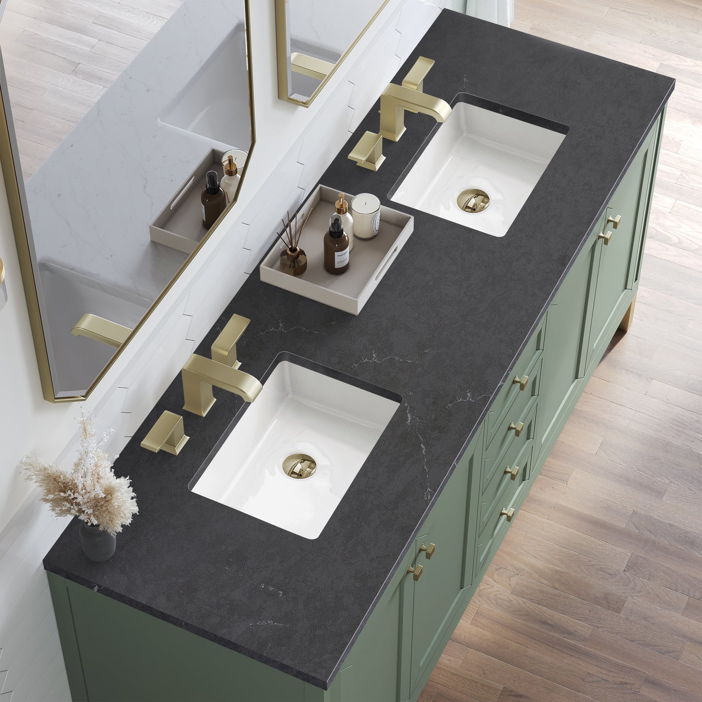 James Martin Vanities Chicago 72" Smokey Celadon Double Vanity With 3cm Charcoal Soapstone Silestone Top