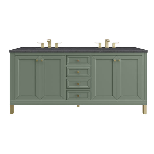 James Martin Vanities Chicago 72" Smokey Celadon Double Vanity With 3cm Charcoal Soapstone Silestone Top