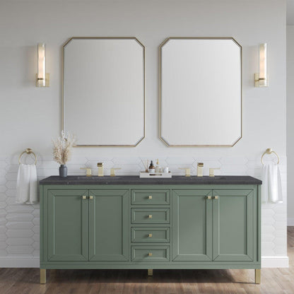 James Martin Vanities Chicago 72" Smokey Celadon Double Vanity With 3cm Charcoal Soapstone Top