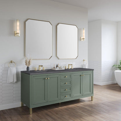 James Martin Vanities Chicago 72" Smokey Celadon Double Vanity With 3cm Charcoal Soapstone Top