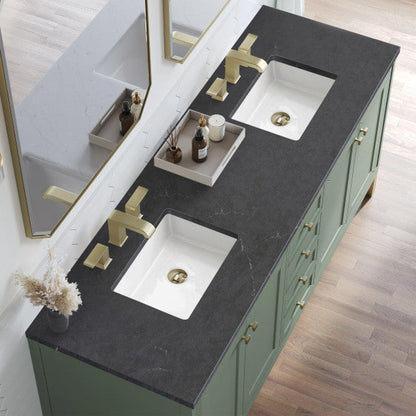 James Martin Vanities Chicago 72" Smokey Celadon Double Vanity With 3cm Charcoal Soapstone Top