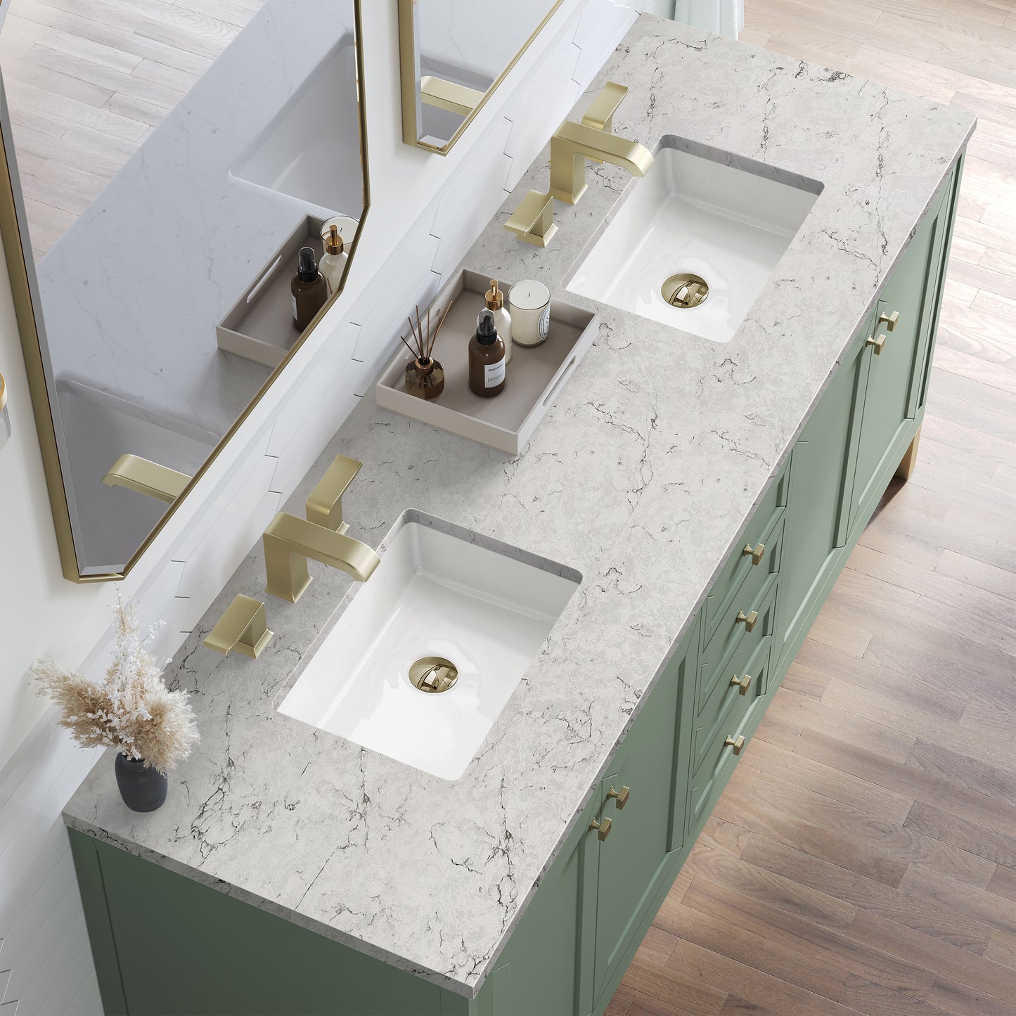 James Martin Vanities Chicago 72" Smokey Celadon Double Vanity With 3cm Eternal Jasmine Pearl Silestone Top