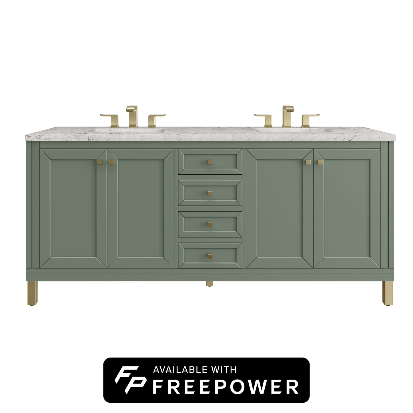 James Martin Vanities Chicago 72" Smokey Celadon Double Vanity With 3cm Eternal Jasmine Pearl Silestone Top With FreePower Wireless Charger