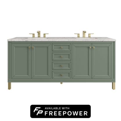 James Martin Vanities Chicago 72" Smokey Celadon Double Vanity With 3cm Eternal Jasmine Pearl Silestone Top With FreePower Wireless Charger