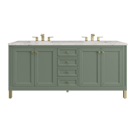 James Martin Vanities Chicago 72" Smokey Celadon Double Vanity With 3cm Eternal Jasmine Pearl Silestone Top