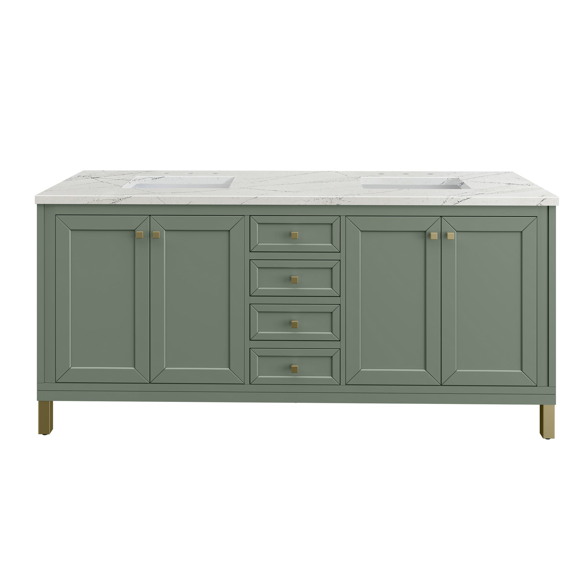 James Martin Vanities Chicago 72" Smokey Celadon Double Vanity With 3cm Ethereal Noctis Silestone Top