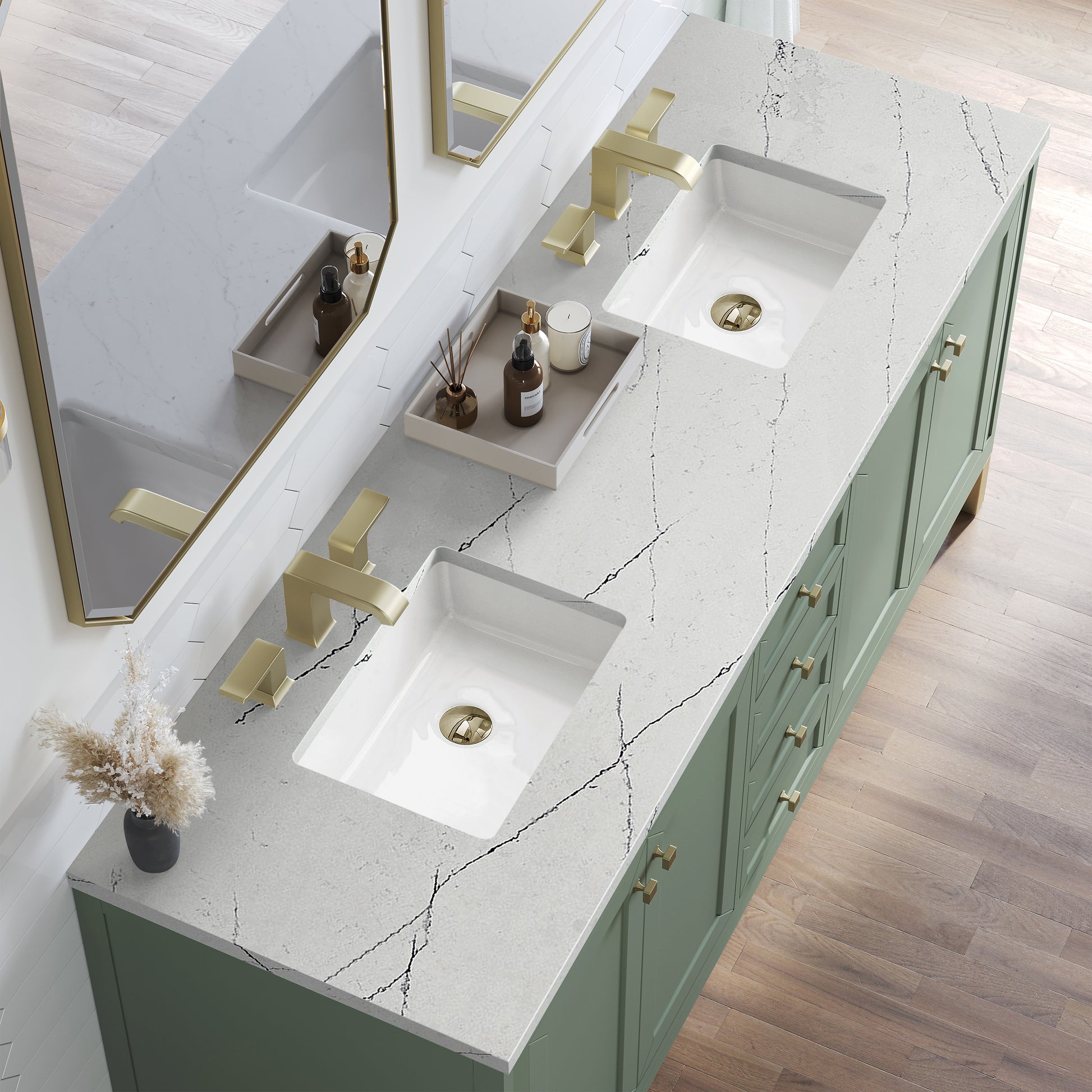 James Martin Vanities Chicago 72" Smokey Celadon Double Vanity With 3cm Ethereal Noctis Silestone Top