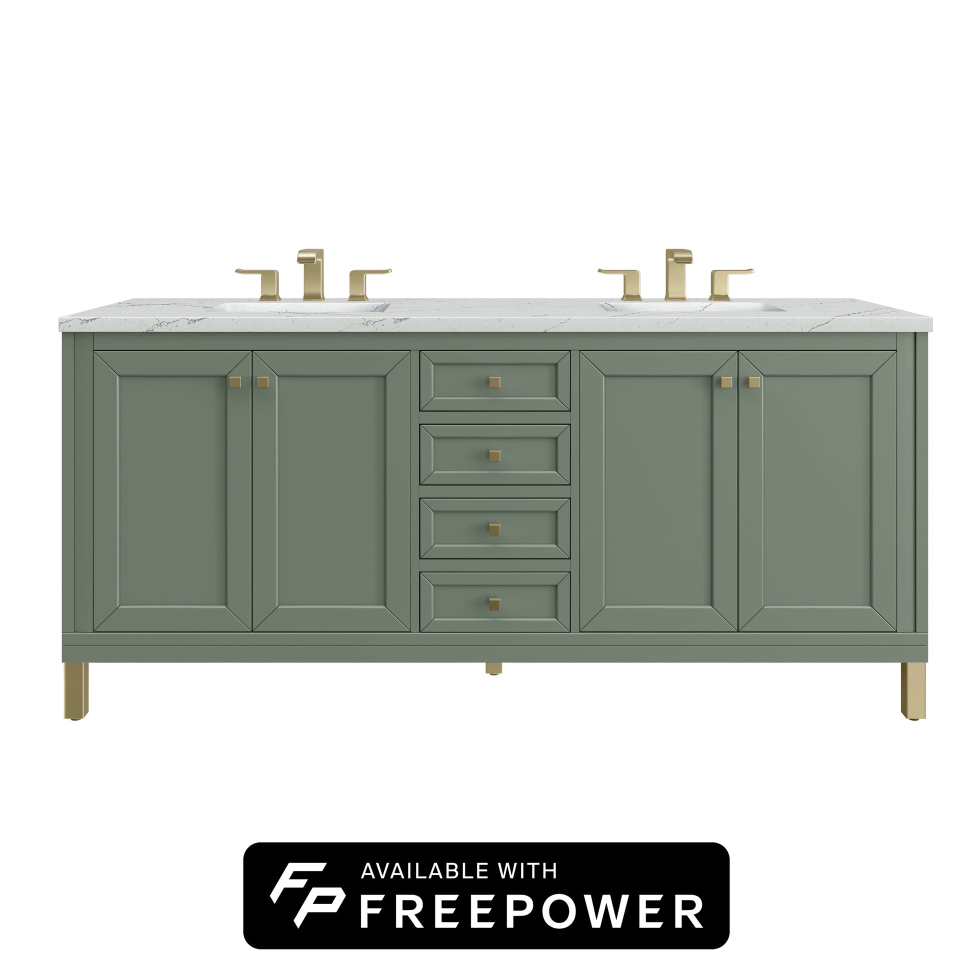James Martin Vanities Chicago 72" Smokey Celadon Double Vanity With 3cm Ethereal Noctis Silestone Top With FreePower Wireless Charger