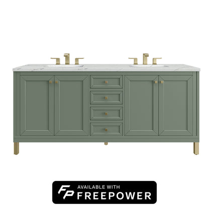 James Martin Vanities Chicago 72" Smokey Celadon Double Vanity With 3cm Ethereal Noctis Silestone Top With FreePower Wireless Charger
