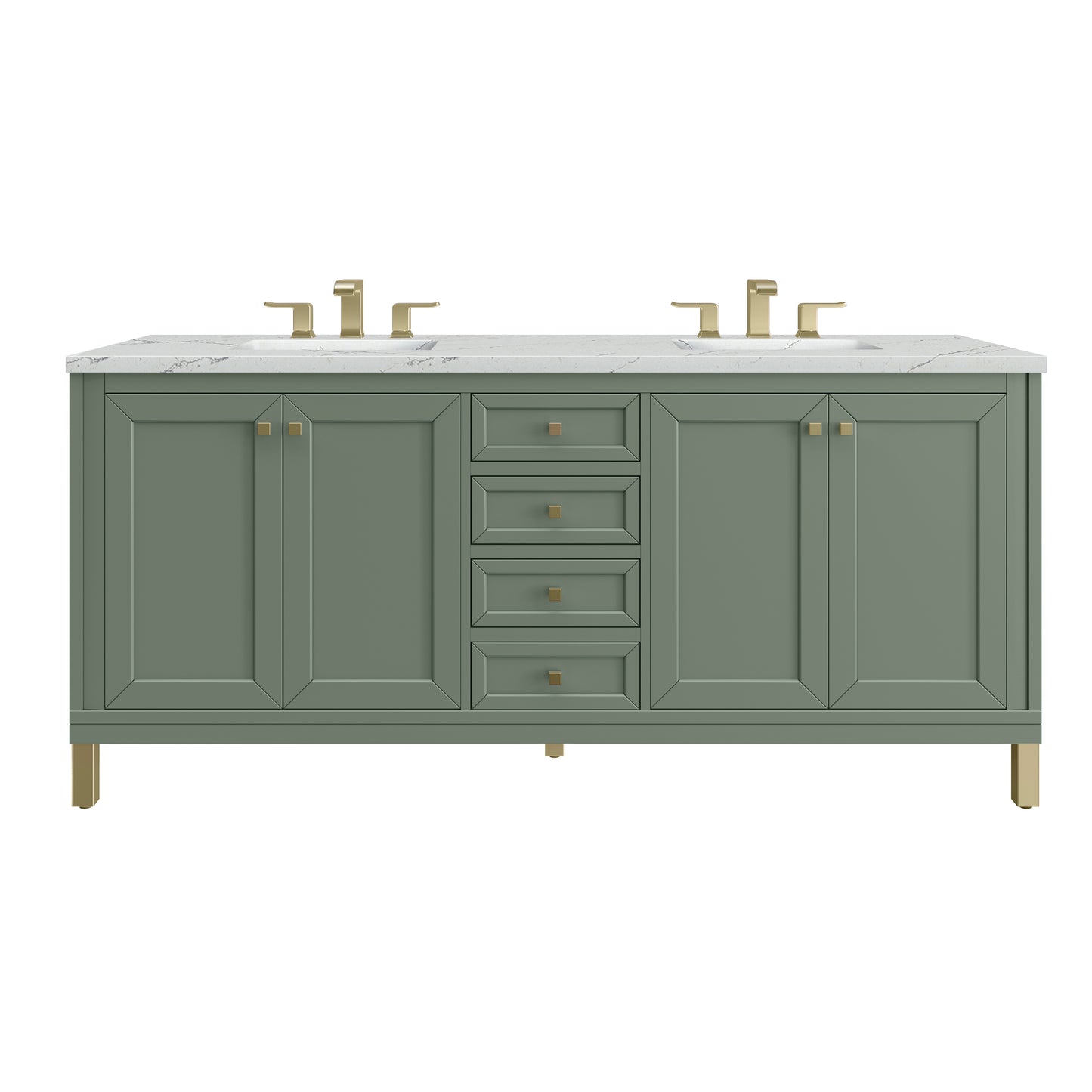 James Martin Vanities Chicago 72" Smokey Celadon Double Vanity With 3cm Ethereal Noctis Silestone Top With FreePower Wireless Charger