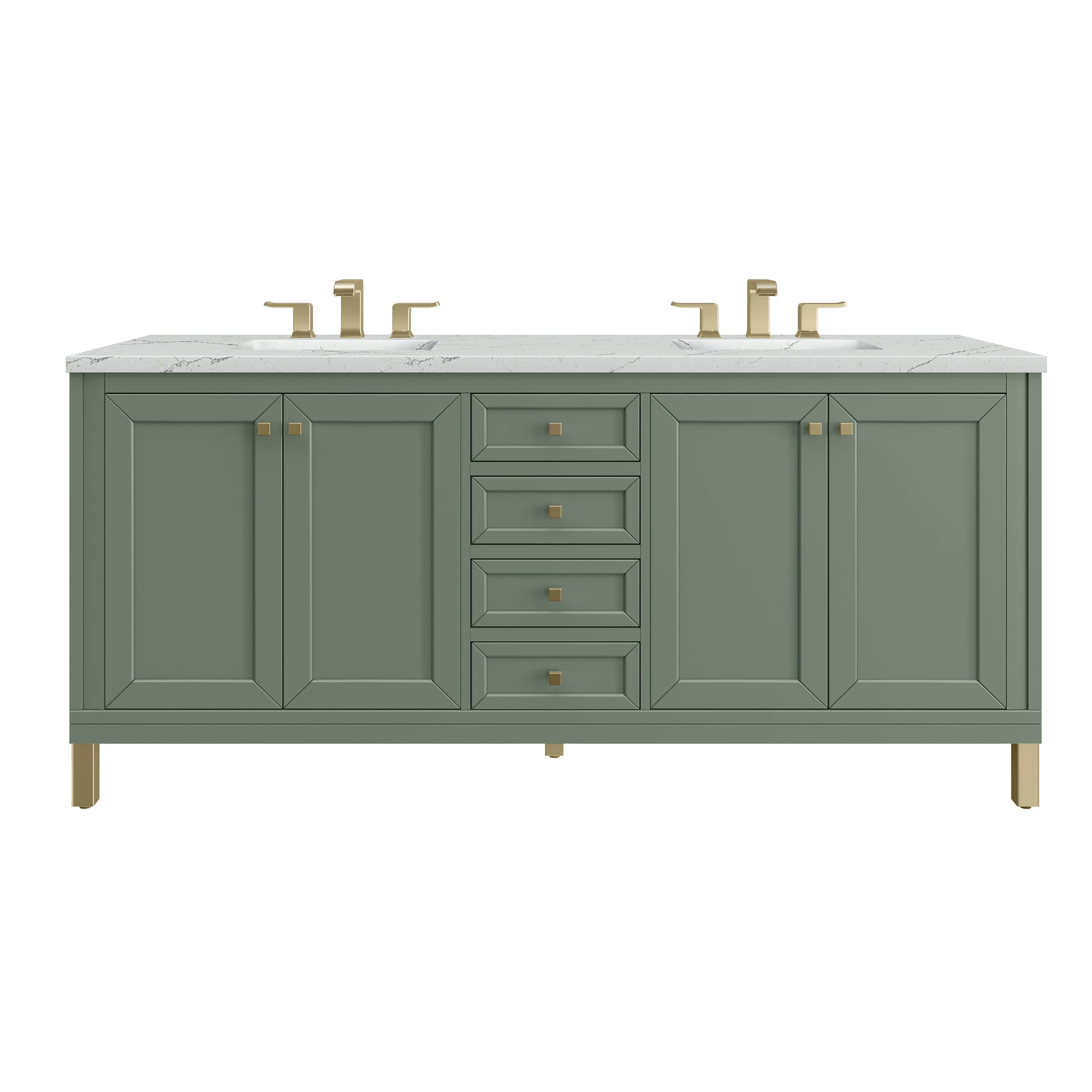 James Martin Vanities Chicago 72" Smokey Celadon Double Vanity With 3cm Ethereal Noctis Silestone Top