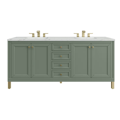 James Martin Vanities Chicago 72" Smokey Celadon Double Vanity With 3cm Ethereal Noctis Silestone Top