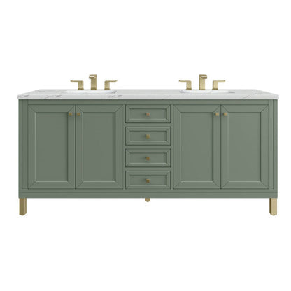 James Martin Vanities Chicago 72" Smokey Celadon Double Vanity With 3cm Ethereal Noctis Top