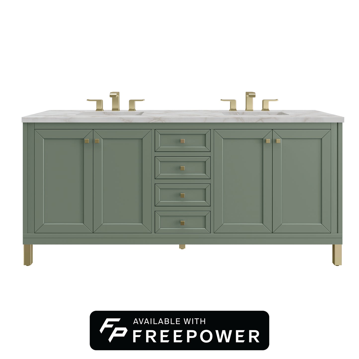 James Martin Vanities Chicago 72" Smokey Celadon Double Vanity With 3cm Victorian Silver Silestone Top With FreePower Wireless Charger