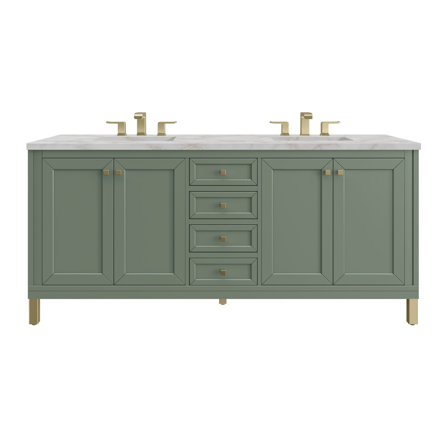 James Martin Vanities Chicago 72" Smokey Celadon Double Vanity With 3cm Victorian Silver Silestone Top
