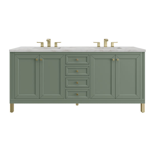 James Martin Vanities Chicago 72" Smokey Celadon Double Vanity With 3cm Victorian Silver Silestone Top