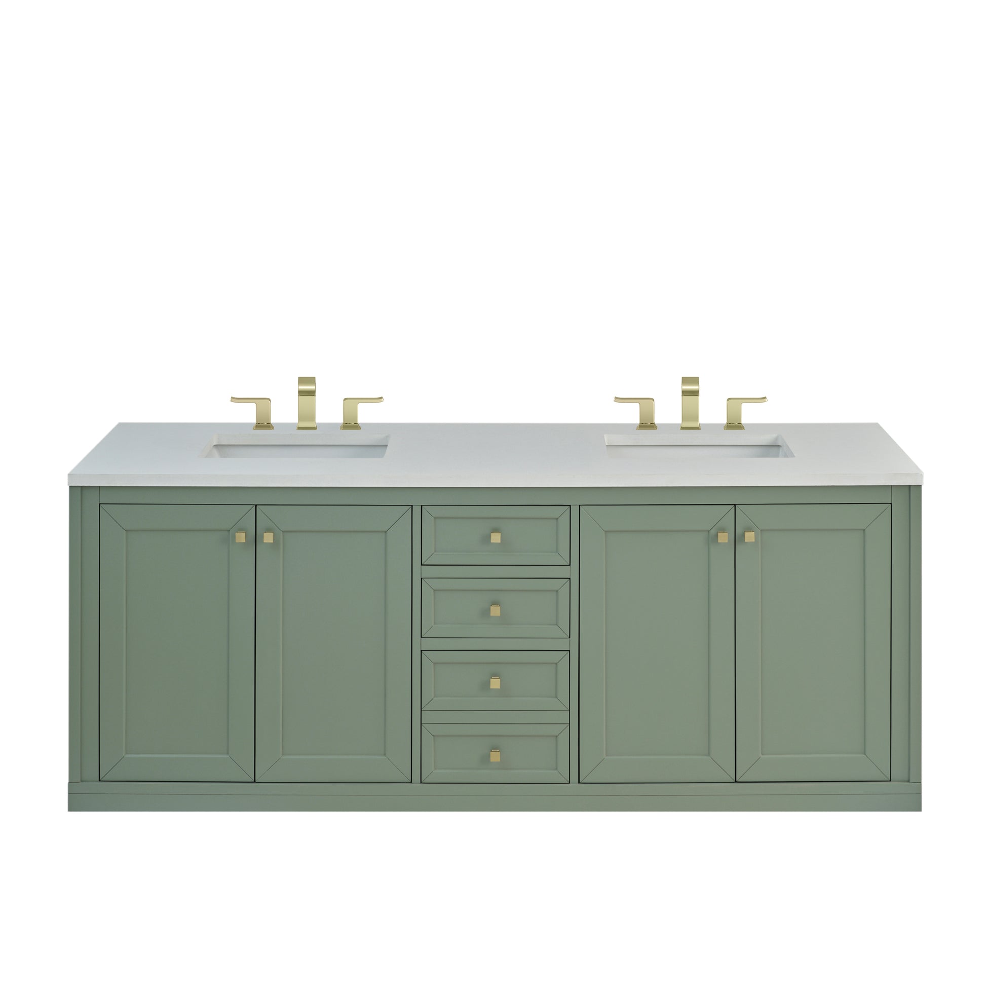James Martin Vanities Chicago 72" Smokey Celadon Double Vanity With 3cm White Zeus Silestone Top