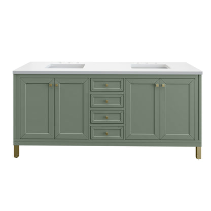 James Martin Vanities Chicago 72" Smokey Celadon Double Vanity With 3cm White Zeus Silestone Top