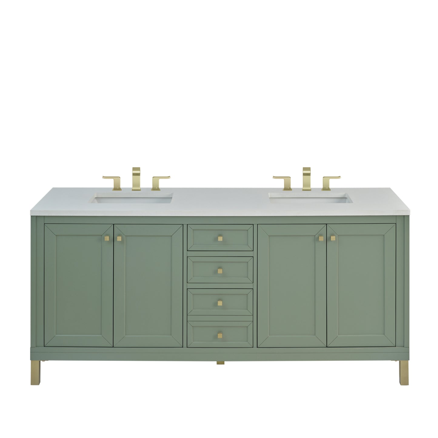 James Martin Vanities Chicago 72" Smokey Celadon Double Vanity With 3cm White Zeus Silestone Top