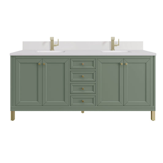 James Martin Vanities Chicago 72" Smokey Celadon Double Vanity With Single Hole 3 cm White Zeus Top & Backsplash