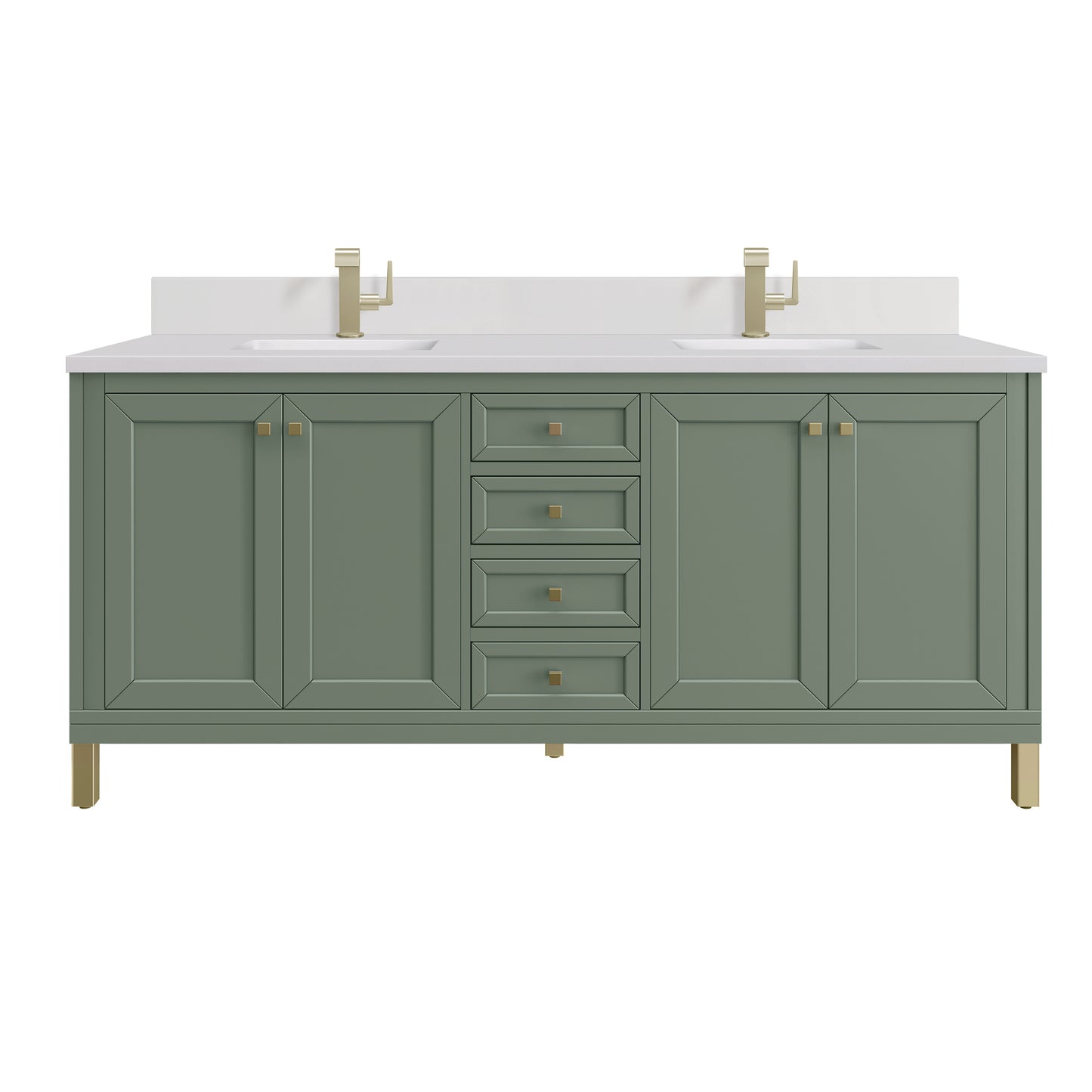 James Martin Vanities Chicago 72" Smokey Celadon Double Vanity With Single Hole 3cm White Zeus Silestone Top and Backsplash