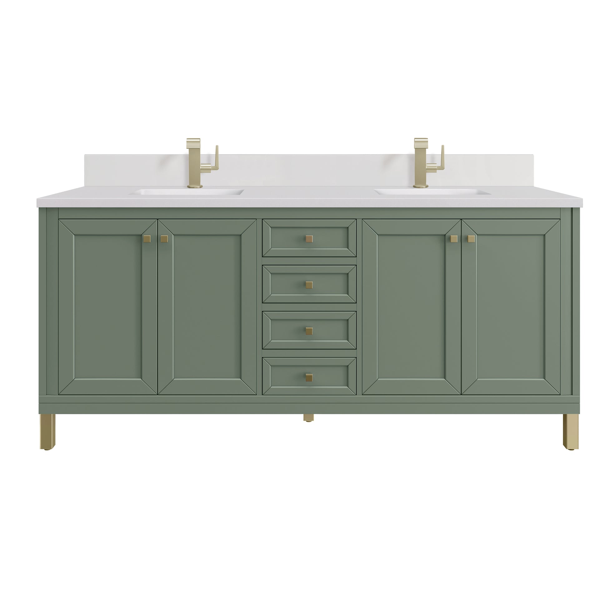 James Martin Vanities Chicago 72" Smokey Celadon Double Vanity With Single Hole 3cm White Zeus Silestone Top and Backsplash