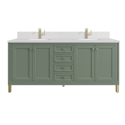 James Martin Vanities Chicago 72" Smokey Celadon Double Vanity With Single Hole 3cm White Zeus Silestone Top and Backsplash