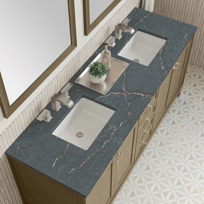 James Martin Vanities Chicago 72" Walnut Whisper Double Vanity With 3 cm Parisien Bleu Silestone Top