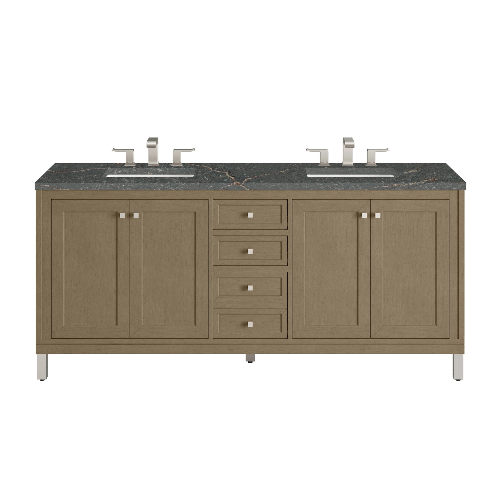 James Martin Vanities Chicago 72" Walnut Whisper Double Vanity With 3 cm Parisien Bleu Silestone Top