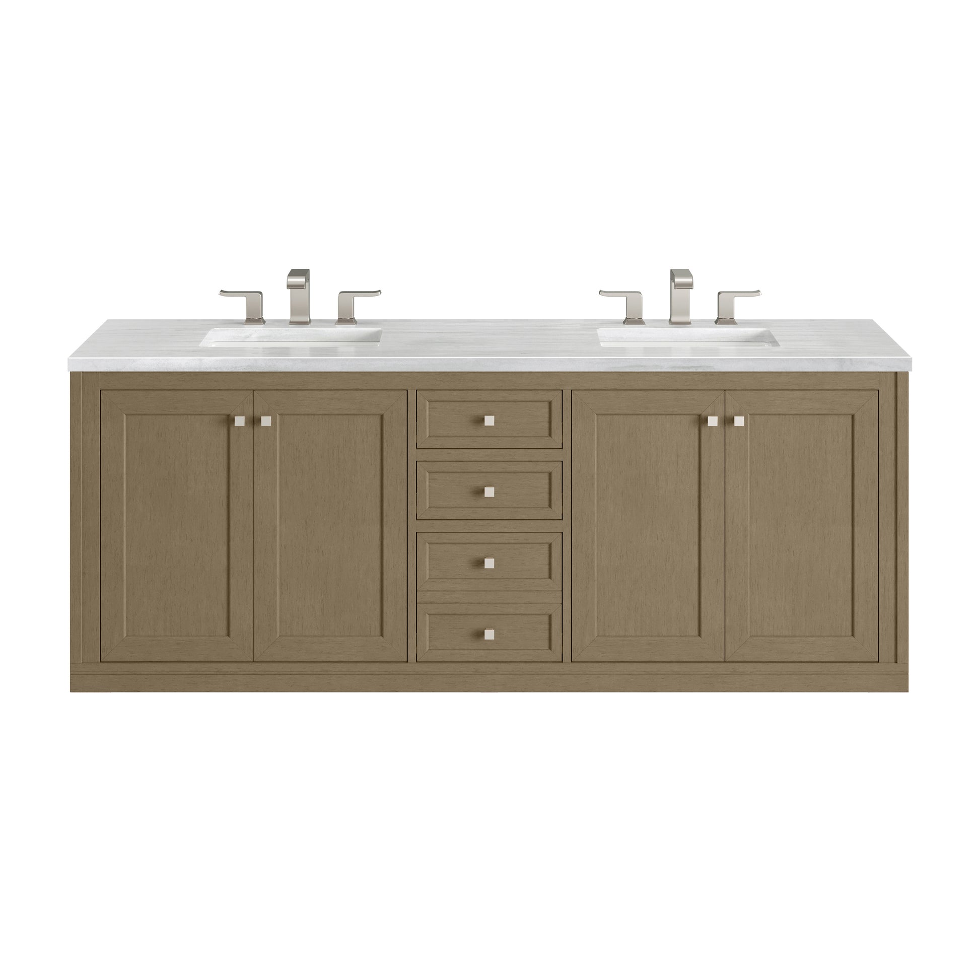 James Martin Vanities Chicago 72" Walnut Whisper Double Vanity With 3cm Arctic Fall Solid Surface Top