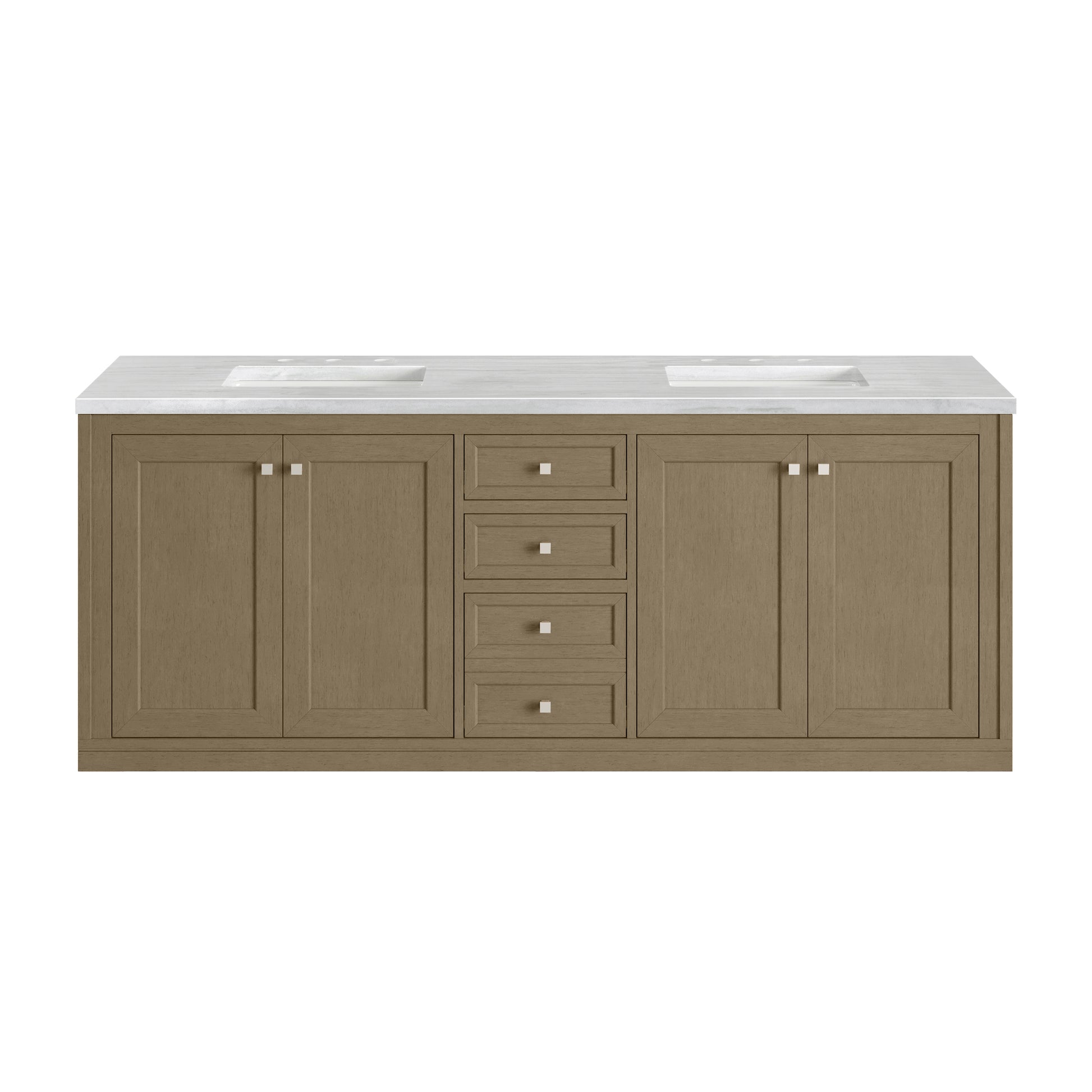 James Martin Vanities Chicago 72" Walnut Whisper Double Vanity With 3cm Arctic Fall Solid Surface Top