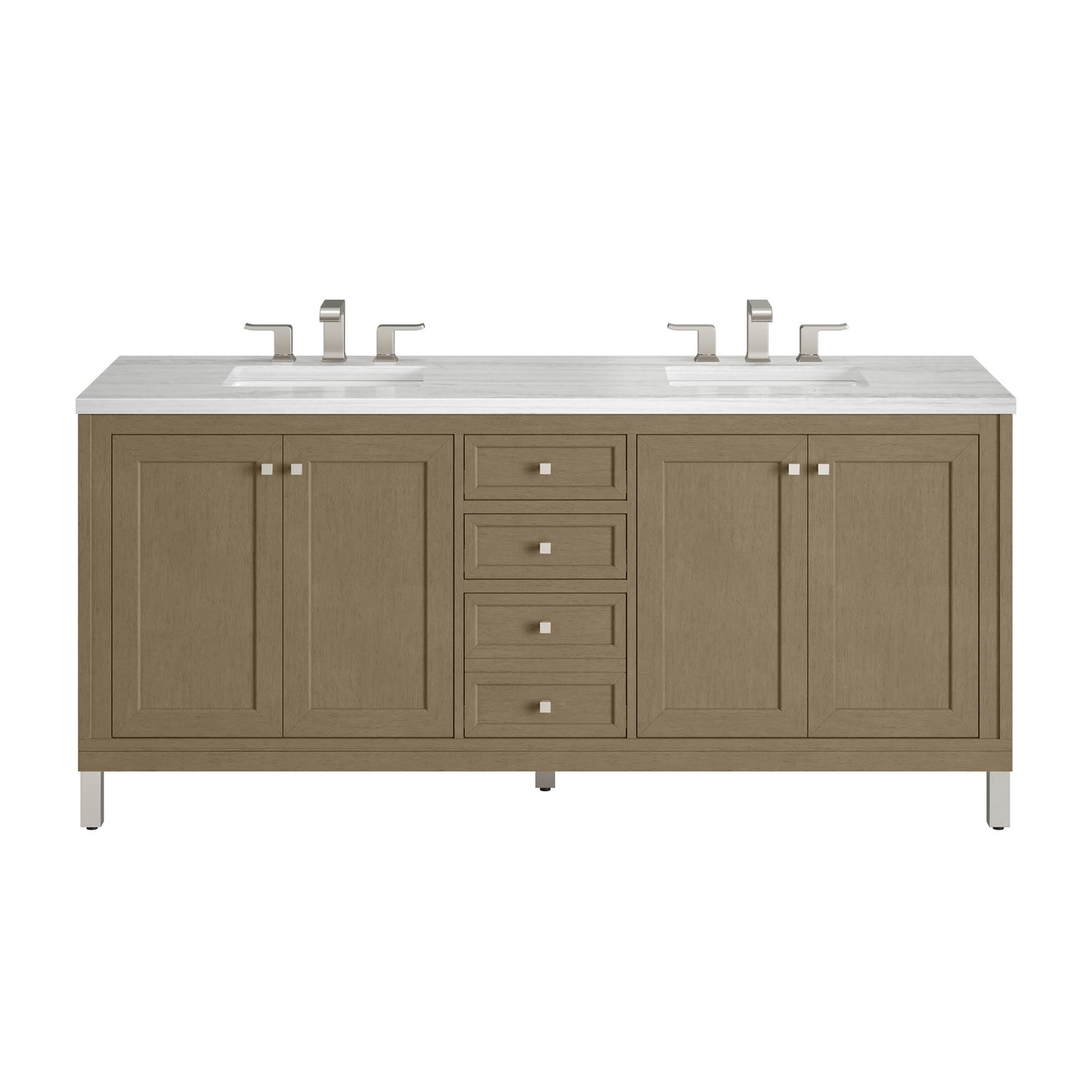 James Martin Vanities Chicago 72" Walnut Whisper Double Vanity With 3cm Arctic Fall Solid Surface Top