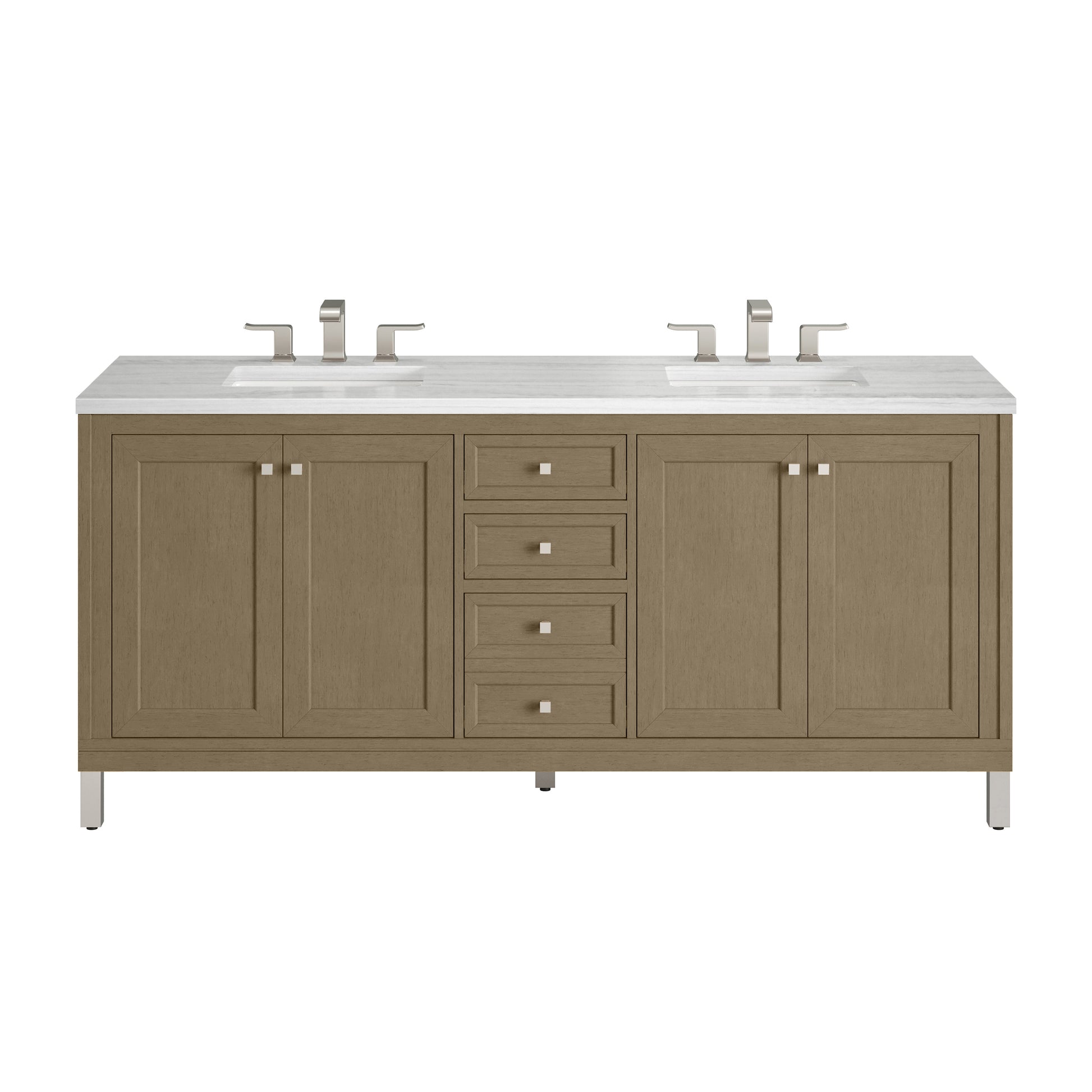 James Martin Vanities Chicago 72" Walnut Whisper Double Vanity With 3cm Arctic Fall Solid Surface Top