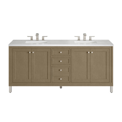 James Martin Vanities Chicago 72" Walnut Whisper Double Vanity With 3cm Arctic Fall Solid Surface Top