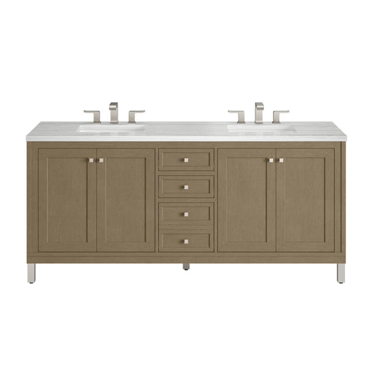 James Martin Vanities Chicago 72" Walnut Whisper Double Vanity With 3cm Arctic Fall Solid Surface Top