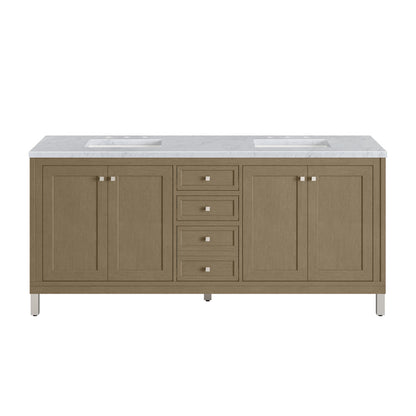 James Martin Vanities Chicago 72" Walnut Whisper Double Vanity With 3cm Carrara Marble Top